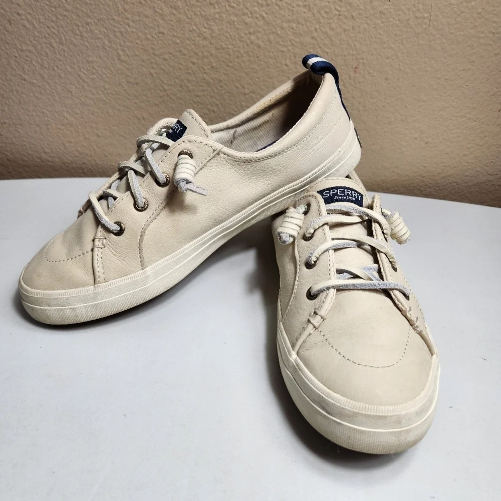 SPERRY Top-Sider STS83181 Womens |8| Beige Leather Lace Up Slip On Boat Shoes